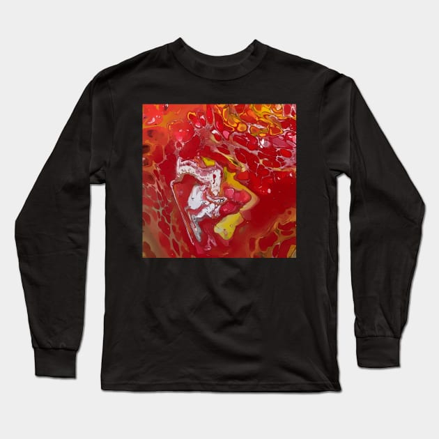 Blood Red with Egg Yolk Acrylic Painting - WelshDesignsTP001 Long Sleeve T-Shirt by WelshDesigns